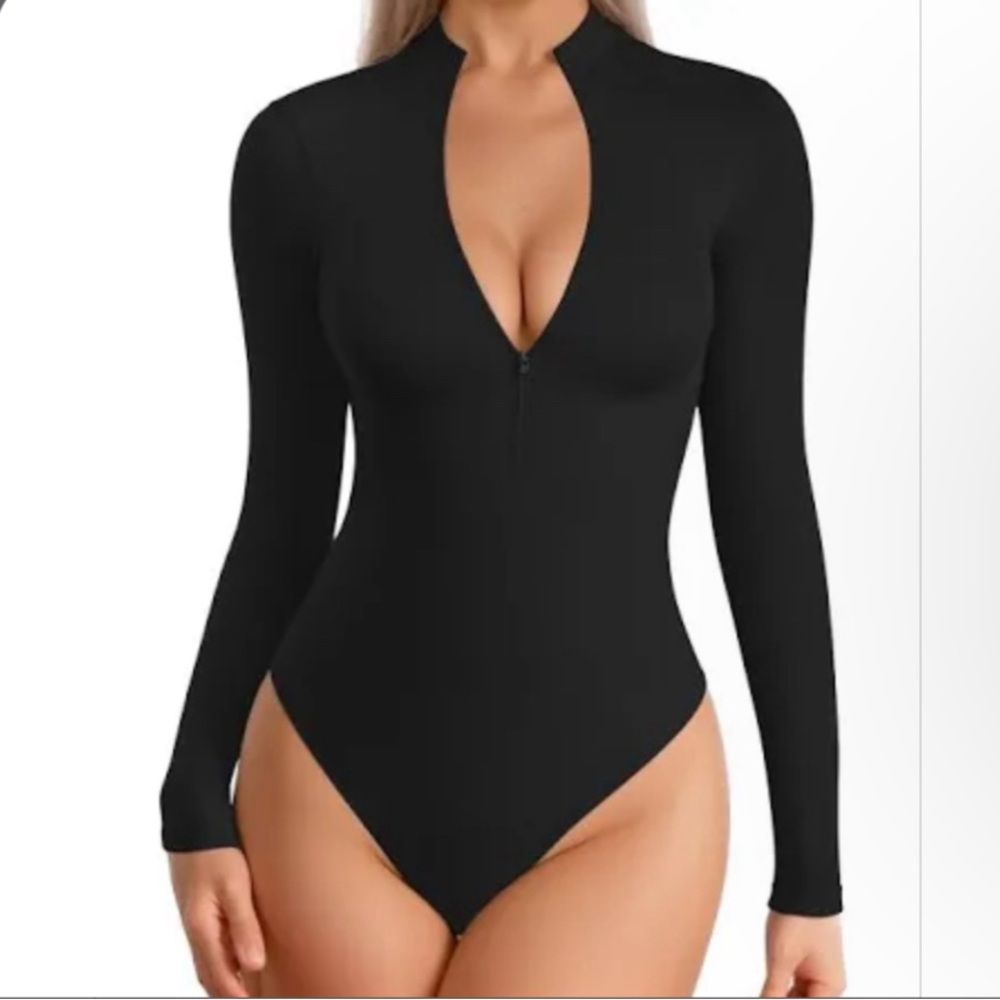 fashion nova collared black zip up bodysuit